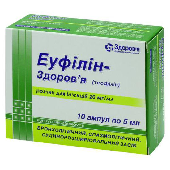 Эуфиллин-Здоровье раствор 2 % ампула 5 мл №10
